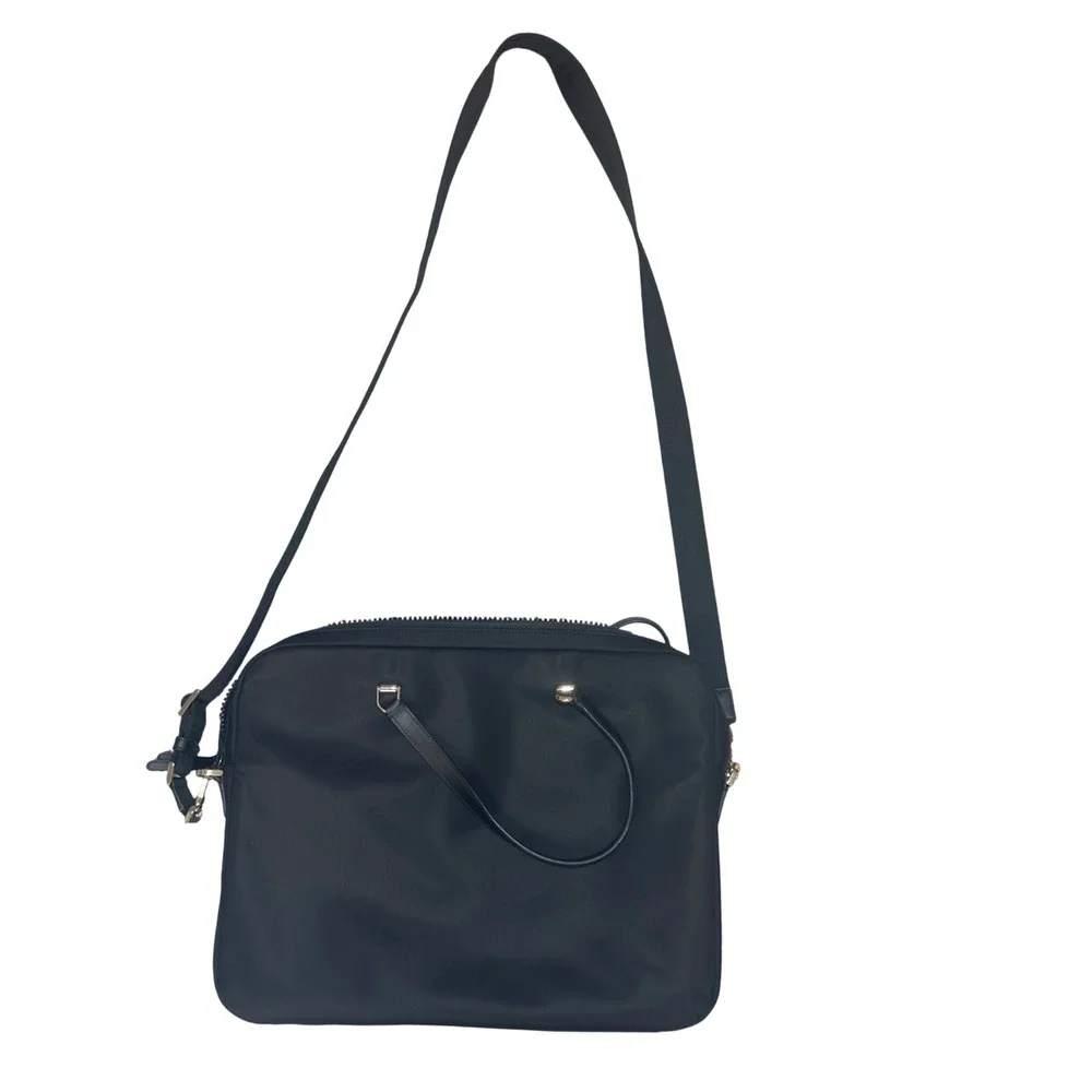 Kate Spade Laptop Bag Women Black Nylon Leather Trim Slim Briefcase Crossbody